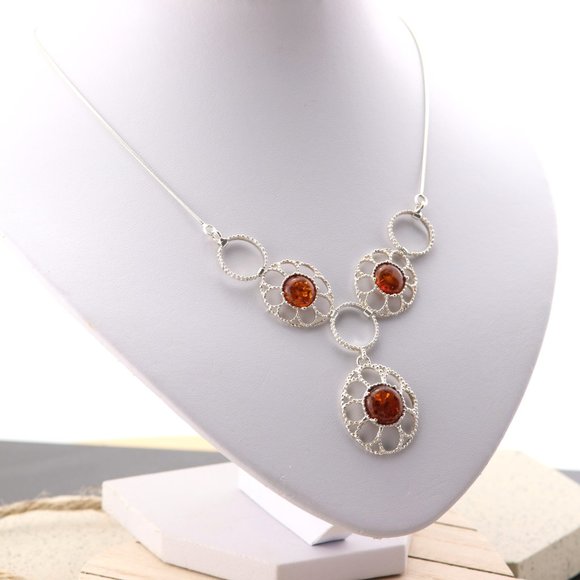Sterling silver necklace, silver necklace with natural Baltic amber - Picture 9 of 12